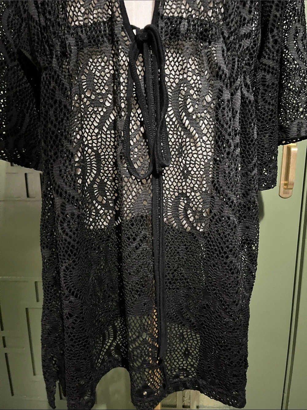 Black Lace Swim Coverup with Tie Front